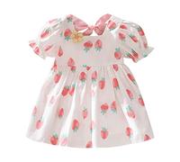 Generisch 2026 Niño Manga Corta Fresa Estampados Princesa Vestido Baile Fiesta Vestidos Ropa, Blanco, 9-12 meses