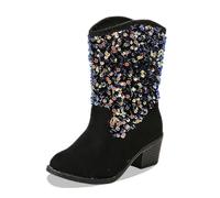 Generisch 2026 Niños Moda Invierno Lentejuelas Color Sólido Media Pantorrilla Bota, Negro , 33.5 EU