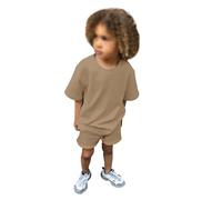 Generisch 2026 niños pequeños bebé niño niña 2 piezas chándal verano trajes sólido manga corta camiseta con pantalones cortos conjunto, café, 1-2 años