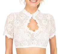 Generisch 2026 Novedades Sexy Mujeres Lencería Encaje Blusa Elegante Dirndl Blusa Negra Blusa de Encaje para Oktoberfest Lencería, Blanco, XS