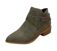 Generisch 2026 Novela Retro Botas Cortas Para Mujer/Invierno De Gran Tamaño Tacón Medio Tacón Grueso Dedos De Encaje Botas Desnudas Para Mujer, Verde militar., 40 EU