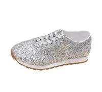 Generisch 2026 Nuevo Lentejuelas Casual Lace Up Zapatillas Deportivas Brillo Transpirable Cristal Bling Zapatos Para Correr Mujer, plata, 38 EU