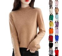 Generisch 2026 Nuevo suéter de cachemira para mujer, cuello alto de manga larga para otoño e invierno, suéter de punto, Golden Camel, S