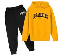 Generisch 2026 otoño e invierno niños sudadera con capucha conjunto popular impreso sudadera con capucha conjunto en ropa interior casual carta impresa manga larga fuera desgaste, amarillo, 5-6 años