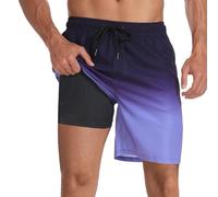 Generisch 2026 - Pantalones cortos de baño para hombre, ligeros, cómodos, informales, diseño degradado de verano para nadar y surfear al aire libre, morado, 3XL