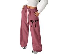 Generisch 2026 Pantalones de chándal para niñas con ajuste holgado, lazo en el bolsillo trasero, pierna recta, pantalones deportivos casuales para niños pequeños, adolescentes, adolescentes, ropa de