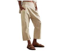 Generisch 2026 Pantalones harén de mezclilla para mujer Ajuste Holgado Pierna ancha Cropped Barrel Jeans Patrón de costura Pantalones de Mujer Pantalones Cortos, caqui, M