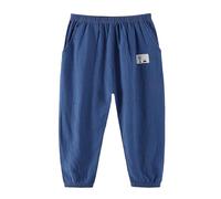 Generisch 2026 - Pantalones infantiles y de lino con cintura elástica, pantalones largos, hipoalergénicos, para niños y niñas activos, pantalones cortos de verano para niños y niñas, azul oscuro, 4-5
