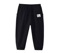 Generisch 2026 - Pantalones infantiles y de lino con cintura elástica, pantalones largos, hipoalergénicos, para niños y niñas activos, pantalones cortos para niños y niñas, Negro , 8-9 años