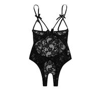 Generisch 2026 Paso Body Suelto Traje de Mujer Ropa Interior De Encaje Hueco Lazo De Encaje Tedy-Abierto Paso, Negro , XL