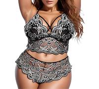 Generisch 2026 Plus Size Lencería V-cuello Cintura Alta Encaje Floral Sujetador Bragas Conjunto de 2 piezas sin aros, gris, XXL