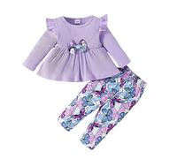 Generisch 2026 Recién Nacido Niño Bebé Niña Manga Larga Mariposa Impresión Tops Pantalones 2PCS Trajes Conjunto de Ropa Para Ropa, morado, 18-24 meses