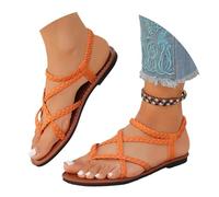 Generisch 2026 Sandalias de Verano Planas de Toe de Color Sólido para Mujer, Puente Elástico Tejido, Zapatos Casuales Cómodos para Primavera, Verano, Playa Y Diario, A2 naranja., 41 EU