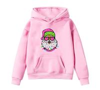 Generisch 2026 Santa Claus con gafas de sol en forma de corazón sudadera festiva sudadera festiva para tops cálidos de manga larga con estampado lindo, Rosa., 4-5 años