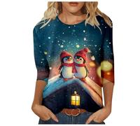 Generisch 2026 Serie de pingüinos navideños para mujer, manga cuarta, Rosa., S