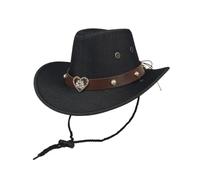 Generisch 2026 Sombrero de vaquero al aire libre para - Sombrero clásico de estilo occidental con cordón tejido cortavientos (C-negro, talla única)