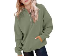 Generisch 2026 Sudadera con Capucha con Media Cremallera Suéter Suéter Casual Suéter Casual Sudadera con Bolsillos para Escuela Exterior, verde, 7-8 años