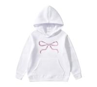 Generisch 2026 Sudadera con capucha de manga larga para niños con pajarita impresa, Blanco, 13-14Years