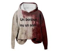 Generisch 2026 Sudadera con capucha para mujer con divertidas letras estampadas para Halloween Salpicaduras de sangre Tops, caqui, XXL