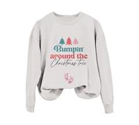 Generisch 2026 Sudadera con capucha para mujer con estampado de la letra «Bumpin Around The Christmas Tree», manga larga, informal, hombros descubiertos, sin mangas (2), Blanco, XL
