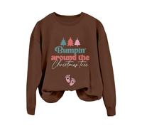 Generisch 2026 Sudadera con capucha para mujer con estampado de la letra «Bumpin Around The Christmas Tree», manga larga, informal, hombros descubiertos, sin mangas (2), café, S