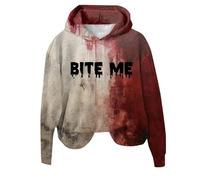 Generisch 2026 Sudadera con capucha para mujer con letras divertidas estampadas Halloween tops salpicaduras de sangre sudaderas para disfraces espeluznantes, gris, L