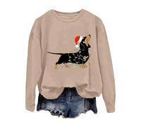 Generisch 2026 Sudadera de moda para mujer sin estampado navideño manga larga cuello redondo color sólido letra suelta impresión suéter, caqui, XL
