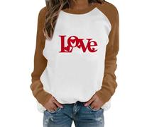 Generisch 2026 Sudadera sin capucha para mujer con estampado casual de carta de amor de San Valentín cuello redondo, marrón, XL