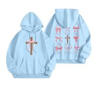 Generisch 2026 Sudaderas con capucha para mujer, sudaderas con capucha y gráfico de palabras, sudaderas de moda, ropa preppy, tops de manga larga, azul claro, S