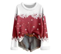 Generisch 2026 Suéter festivo de punto Fair-Isle con acogedora manga larga cuello redondo con diseño de estampado navideño, forro polar suave, cómodo e informal moda de invierno para mujer, Color rojo