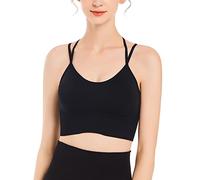 Generisch 2026 Sujetador deportivo con espalda cruzada para mujer, sujetadores acolchados con tiras cruzadas para yoga, entrenamiento, fitness, sujetadores bajos 2026, Negro , L