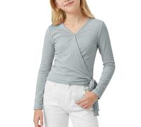 Generisch 2026 - Top de manga larga con lazo y cuello en V, parte superior para danza, yoga y entrenamiento, para adolescentes, gris, 13-14 años