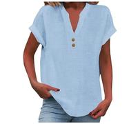 Generisch 2026 Top sin mangas de verano para mujer, corte holgado, plisado, cuello en V, sin mangas, dobladillo redondeado, fluido Mi pedido, azul celeste, XL