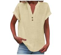 Generisch 2026 Top sin mangas de verano para mujer, corte holgado, plisado, cuello en V, sin mangas, dobladillo redondeado, fluido Mi pedido, beige, S