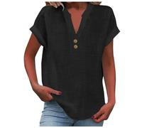 Generisch 2026 Top sin mangas de verano para mujer, corte holgado, plisado, cuello en V, sin mangas, dobladillo redondeado, fluido Mi pedido, Negro , S