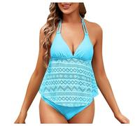 Generisch 2026 - Traje de baño tankini para mujer, azul, cuello halter grande, sin espalda polo con, azul, M