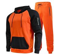 Generisch 2026 Traje de dos piezas sólido casual masculino con cremallera manga raglán sudaderas con capucha con cordón con cremallera conjunto de pantalones, naranja, L