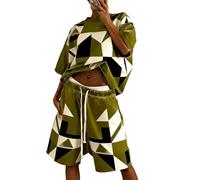 Generisch 2026 Traje deportivo casual de verano de dos piezas que consiste en un top cómodo y pantalones cortos, verde, XL