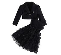 Generisch 2026 Trajes Conjunto De Dos Piezas Moda Color Sólido Abrigo Top Vestido Niños Niños Informal Ropa de Fiesta Escolar para Invierno, Negro , 3-4 años