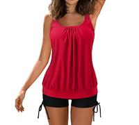 Generisch 2026 - Trajes de baño tankini para mujer, trajes de baño de 2 piezas, tops con pantalones cortos, trajes de baño holgados Lugar de mesa, rojo, XXL