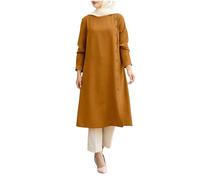 Generisch 2026 - Vestido casual abaya de manga larga musulmana para mujer con botones, trajes Dubai con calavera, amarillo, M