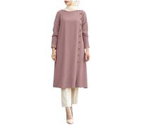 Generisch 2026 - Vestido casual abaya de manga larga musulmana para mujer con botones, trajes Dubai con calavera, Rosa., XL