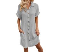 Generisch 2026 Vestido casual de moda para mujer para uso diario, adecuado para fiestas y ocio, con cuello en V, diseño de botones y bolsillos, para primavera, verano y otoño, gris, XXL