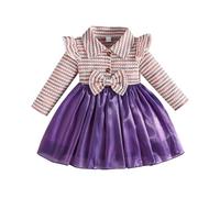 Generisch 2026 Vestido con estampado floral a rayas, falda de varias capas, lazo en la falda para bebé, ideal para el tiempo libre en la playa, celebraciones, morado, 9-12 meses