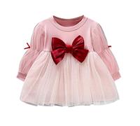 Generisch 2026 Vestido de bebé para niños pequeños Fiesta de Navidad Manga Larga Lazo Tul Princesa Ropa de Fiesta con Diseño Elegante para Ocasiones Especiales Celebraciones alegres, Rosa., 2-3 años