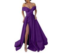 Generisch 2026 Vestido de cóctel de gasa para mujer, largo hasta el suelo, vestido de verano, temperamento, retro francés, escote profundo, cuello en V, vestido largo con abertura alta, morado, S