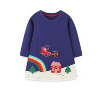 Generisch 2026 Vestido de manga larga para niños pequeños, arco iris, Navidad, algodón, vestido de juego casual, vestidos de fiesta básicos con diseño alegre, azul, 3-4 años