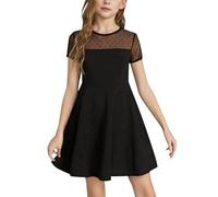 Generisch 2026 vestido de niña de color sólido costuras de malla lindo vestido corto de verano para todos, Negro , 5-6 años