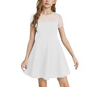Generisch 2026 vestido de niña de color sólido costuras de malla lindo vestido corto de verano para todos, Blanco, 10-12 años