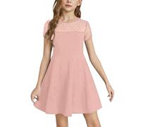 Generisch 2026 vestido de niña de color sólido costuras de malla lindo vestido corto de verano para todos, Rosa., 10-12 años